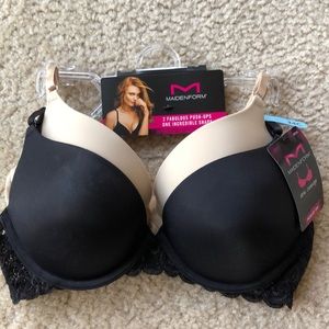 Maidenform 2 Fabulous Push Up Bras Black Cream 34C